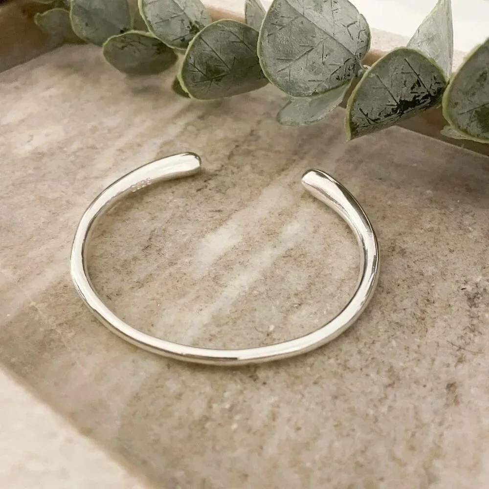 925 Sterling Silver Chunky Bangle Bracelet Thick Cuff Bracelet